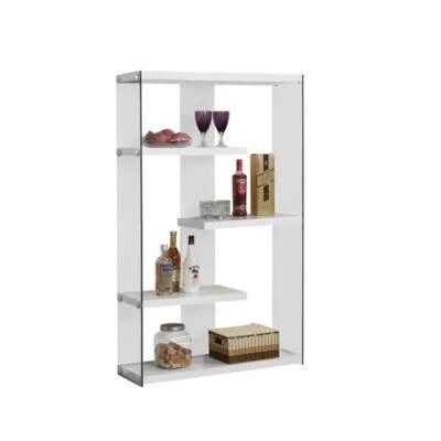 Bookshelf Etagere 5 Tier 60"H Office Bedroom Tempered Glass Glossy White - Image 1 of 4