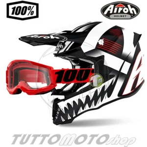 Casco da CROSS AIROH Twist 2.0 Mask Matt + Maschera 100% Red Trasparente - Foto 1 di 6