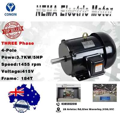 Three Phase NEMA Electric Motor 415V 3.7kw 5HP 1400rpm Frame 184T TEFC IP44 - Image 1 of 4