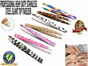 EYEBROW TWEEZER PLUCKER PULLER SLANT TIP STAINLESS STEEL TWEEZERS - Picture 1 of 12