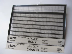FIAT 128 COUPE 1972-74 SET OF 2 PARTS MICROFICHE CARDS - Picture 1 of 2