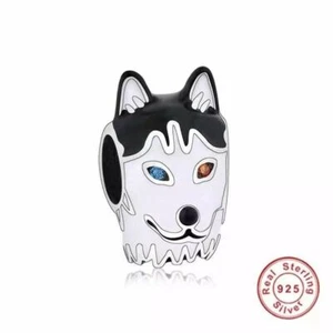 💖 Husky Hund Charm Sibirischer Alaska 925 Sterling Silber Bead - Bild 1 von 2
