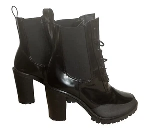 ASOS Women's Black Lace Up Ankle Boots Size 9 Chunky Block Heel - Picture 1 of 11
