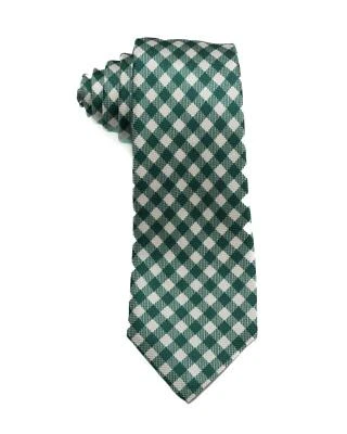 Kiton 那不勒斯 $330 全新无标签绿色白色格子格子 100% 真丝领带 3.25 英寸 8 厘米 — 第 1/3 张图片