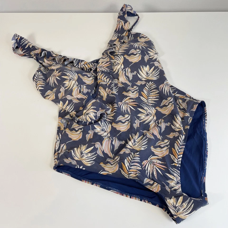 Nip Tuck Swim Womens Ruffle Trim One Piece Bikini Blue Multi Fit Cup 4 Beach - Image 1 of 4