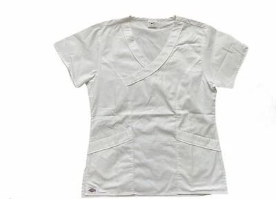 Dickies Women’s Scrub Top Sz XS Mock Wrap Neck White Nursing Medical  - Image 1 of 4