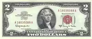 $2 1963-A red seal. Small Legal Tender Note 1514 - Picture 1 of 2