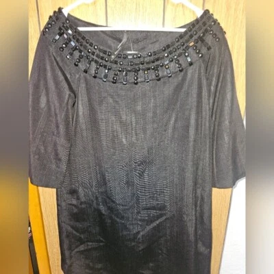 Vestido Poleci Vintage Nuevo con Etiquetas Miore Negro Cuentas Largo Medio Talla 10 Foto 1 de 4