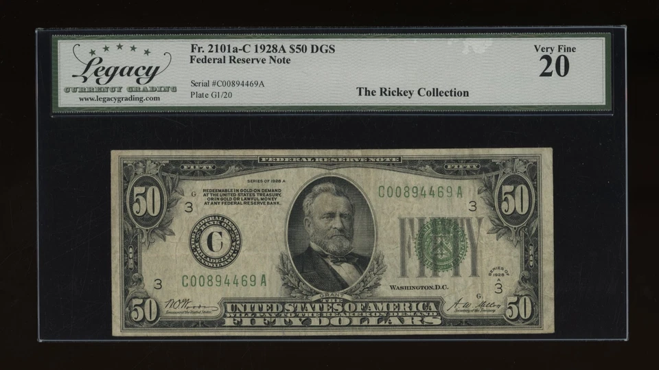 DBR 1928-A $50 DGS FRN Philadelphia Fr. 2101-Cdgs Legacy VF-20 Serial C00894469A - Image 1 of 2