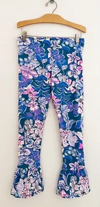 LILLY PULITZER Girl Vanya Legging XL Teal Moonlight Garden Ruffle Stretch Pants - Picture 1 of 6