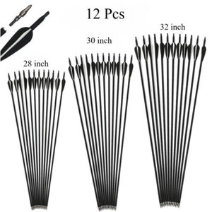 12Pcs 28/30/32inch Carbon Arrows 60pound Recurve Compound Bow outdoor Hunting - Picture 1 of 15
