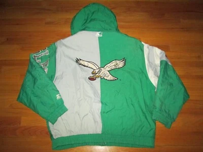 PHILADELPHIA EAGLES Vtg 90s Color Block 2 tone Starter Hoodie Hood Jacket Coat X - Image 1 of 4