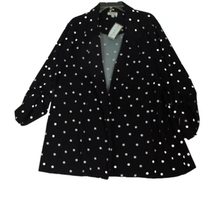 Andree By Unit Women's Size 3X Open Cardigan Black/White Polka Dot Open Roll Tab - Picture 1 of 10