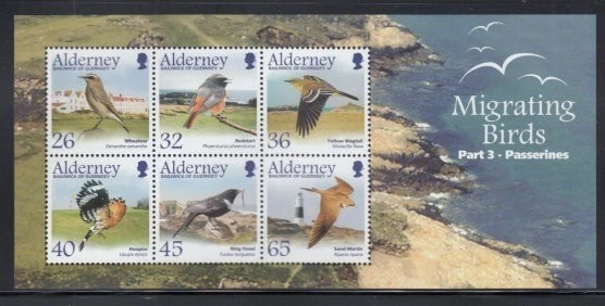ALDERNEY Migrating Birds-Passerines MNH souvenir sheet - Image 1 of 1