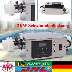 Schwimmbadheizung Elektrisch Poolheizung Thermostat Wärmetauscher Edelstahl 3KW - Bild 1 von 13