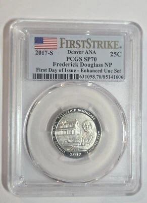 2017 S Enhanced F Douglas NP Quarter PCGS SP70 - DENVER ANA - First Day of Issue - Image 1 of 4
