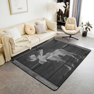 Elch Hütte Vorleger Wildtier Dschungel Kiefer Silhouette rutschfester Teppich Fo... - Bild 1 von 6