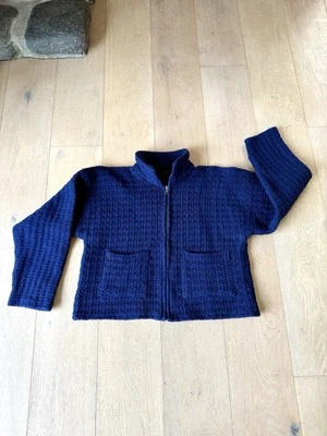Cárdigan Suéter Vintage Años 80 90 Cuadrado Grueso Azul Marino Hecho Ecuador Lana Cremallera M/L Foto 1 de 4