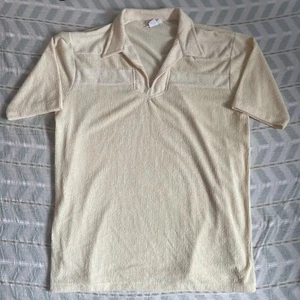 Vintage 1970s L XL TALL Cabana Beach Shirt Open Collar Terry Cloth Knit Polo Mod - Picture 1 of 11