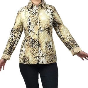 Dana Buchman Quilted Jacket Animal Print Leopard Lightweight Blazer Size M - Picture 1 of 16