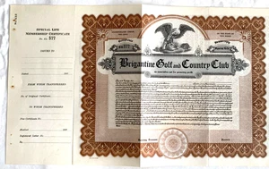 SCARCE !!!  VINTAGE  BRIGANTINE  GOLF & COUNTRY CLUB  STOCK CERTIFICATE    C5 - Picture 1 of 4