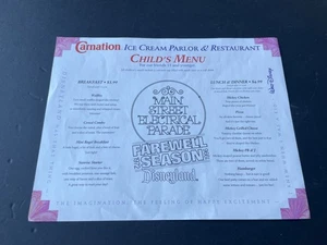 Vintage 1996 Disneyland Nelke Eisdiele Kind Menü Tischset Main St. - Bild 1 von 4