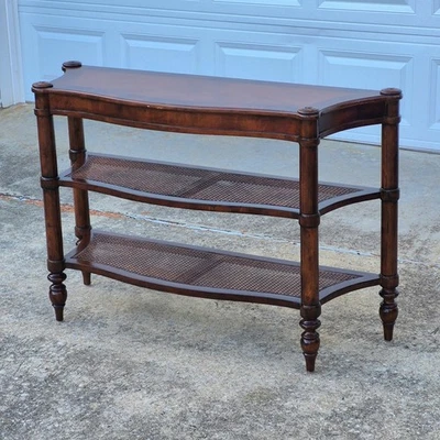 British Colonial Regency Style Mahogany & Cane Tiered Console Table - Image 1 of 4