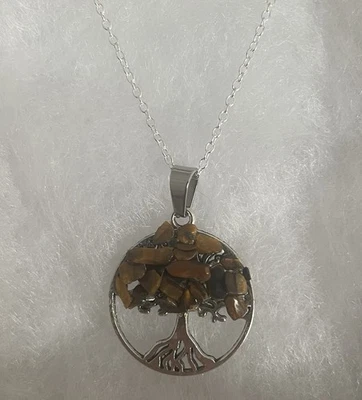 PINGENTE DE OLHO DE TIGRE NATURAL E SINTÉTICO TREE OF LIFE LIGA E AÇO INOXIDÁVEL - Imagem 1 de 4