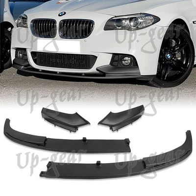 Para BMW F10 528i 530i M-Sport 2011-2016 negro mate parachoques delantero alerón labio 4 piezas Foto 1 de 4