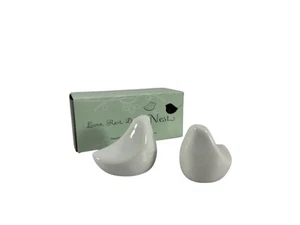 Porcelain Love Birds Salt Pepper Shakers White Lovebirds Nest Dream Modern New - Picture 1 of 8