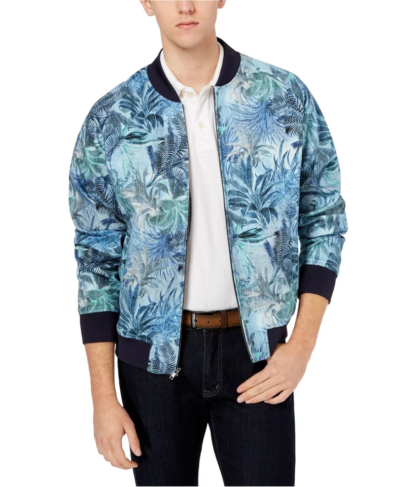 Chaqueta Bomber Tallia Para Hombre Ajuste Moderno Estampado Tropical, Azul, Grande Foto 1 de 1