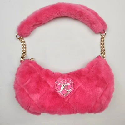 Juicy Couture Let's Get Cozy Hobo Shoulder Bag Hot Pink Furry Fuzzy - Image 1 of 4