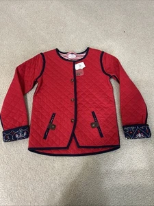 NWT Hanna Andersson quilted jacket apple red size 140 10 years DECORATED SLEEVE - Picture 1 of 8