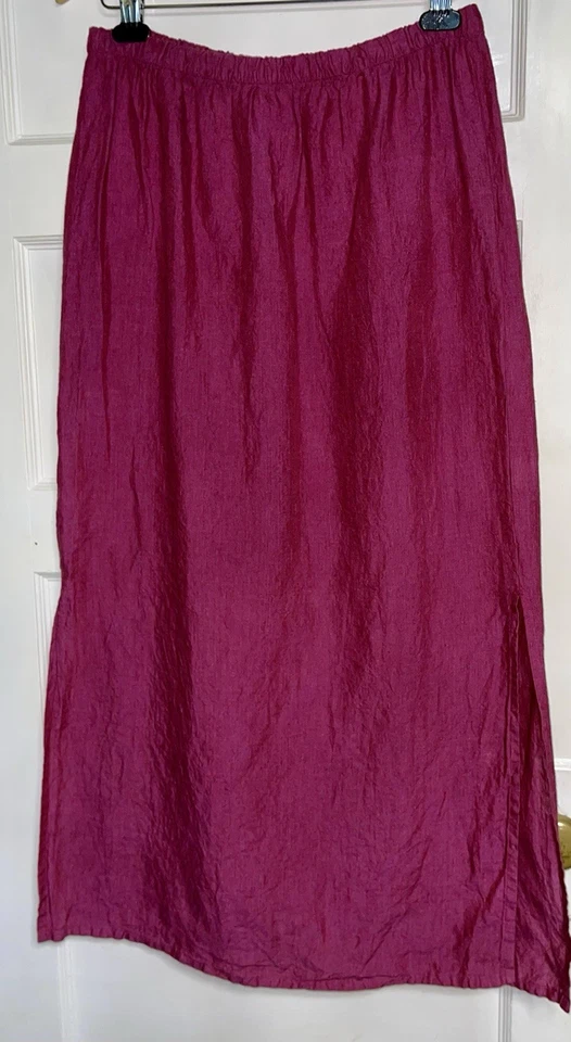 Falda larga de doble abertura roja arándano de lino irlandesa mediana Eileen Fisher nueva sin etiquetas Foto 1 de 4