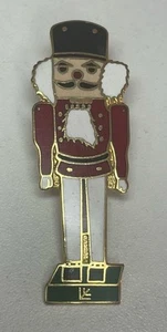 Vintage Gold Enamel Christmas Nutcracker Red Black 2" Pin - Picture 1 of 3