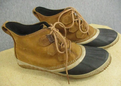 Botas Sorel Out N About Duck para mujer de cuero tostado 9,5 suela de goma impermeable Foto 1 de 4