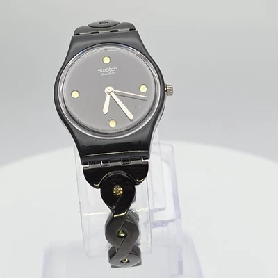 复古 Lady SWATCH "Noir Tresse" 手表 LB162G 瑞士机芯 黑色 6.5" 全新电池 — 第 1/4 张图片