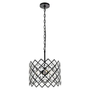 Elegant Lighting Lyla 13" Contemporary Iron and Crystal Pendant in Black - Picture 1 of 8