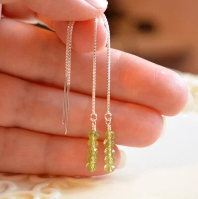 Natürliche grüne Peridot Rondelle Edelstein Perlen Handarbeit Silber Einfädle... - Bild 1 von 4