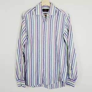 ETRO Milano Mens Size 39 Striped Print Long Sleeve Linen Blend Shirt - Picture 1 of 7