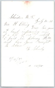 1881 ?? Shultz Sheridan, MT ALS an Henry Elling* Re: 190,50 $ Zahlung - Bild 1 von 2