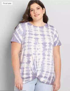 Lane Bryant Size 30/32 Tie-dye Twist Hem Crew Neck Tee Purple Haze - Picture 1 of 5