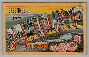 Postal Oregon Carta Grande Saludo Desde Portland Cancelar 1943 Sin Sello Lino - Imagen 1 de 2