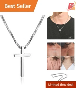 Cross Necklace Stainless Steel 20 Inch Box Chain Hypoallergenic Men's Jewelry - Picture 1 of 10