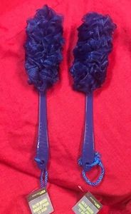 2 BLUE BACK SCRUBBER Shower Bath Sponge Pouf Wash Spa Brush Mesh Loofah Stick - Picture 1 of 4