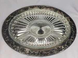 GODINGER 16" Silver Plated grape design oval relish with cut glass liner... - Picture 1 of 9