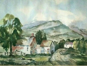 PASTORAL FARMHOUSE in COUNTRY LANDSCAPE ORIG W/C ARTIST Sd O.C. ROBINSON FRAMED - Picture 1 of 9