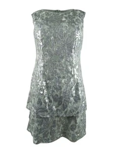 Alex Evenings Women's Petite Sequined Shift Tiered Dress (6P, Seafoam) - Picture 1 of 3