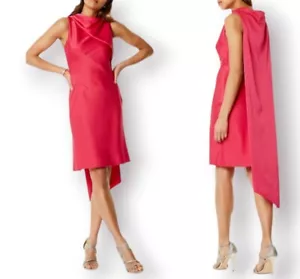 Karen Millen BNWT Raspberry Pink Drape Satin Shift Occasion Dress UK 10 - Picture 1 of 11