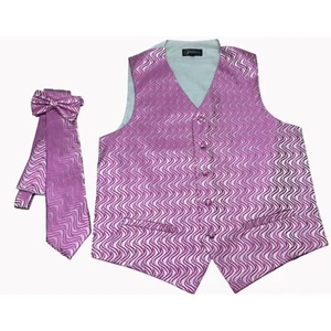 Ferrecci Int. Men's Pink Grey Swirl Vest Bow Tie and long tie Set Size Large NEW - Picture 1 of 7